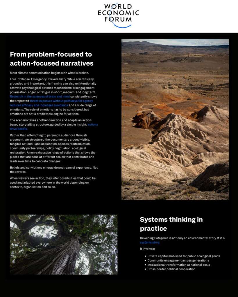 Article du World Enocomic Forum sur Rewilding Patagonia